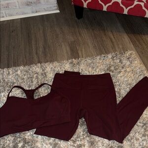 Athleta Burgundy Sports Bra and Leggings Set